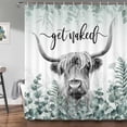 thumbnail image 2 of Cow Shower Curtain, Highland Bull Vintage Eucalyptus Sage Green Leaves Shower Curtain Set, Farmhouse Get Naked Cute Cow Teal Plant Bath Funny Animal Art Bathtub Decor with Hooks, 69X84 Inch, 2 of 5