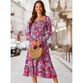 thumbnail image 3 of DARING DIVA Floral Square Neck Smocked Midi Dress S Hot Pink, 3 of 8