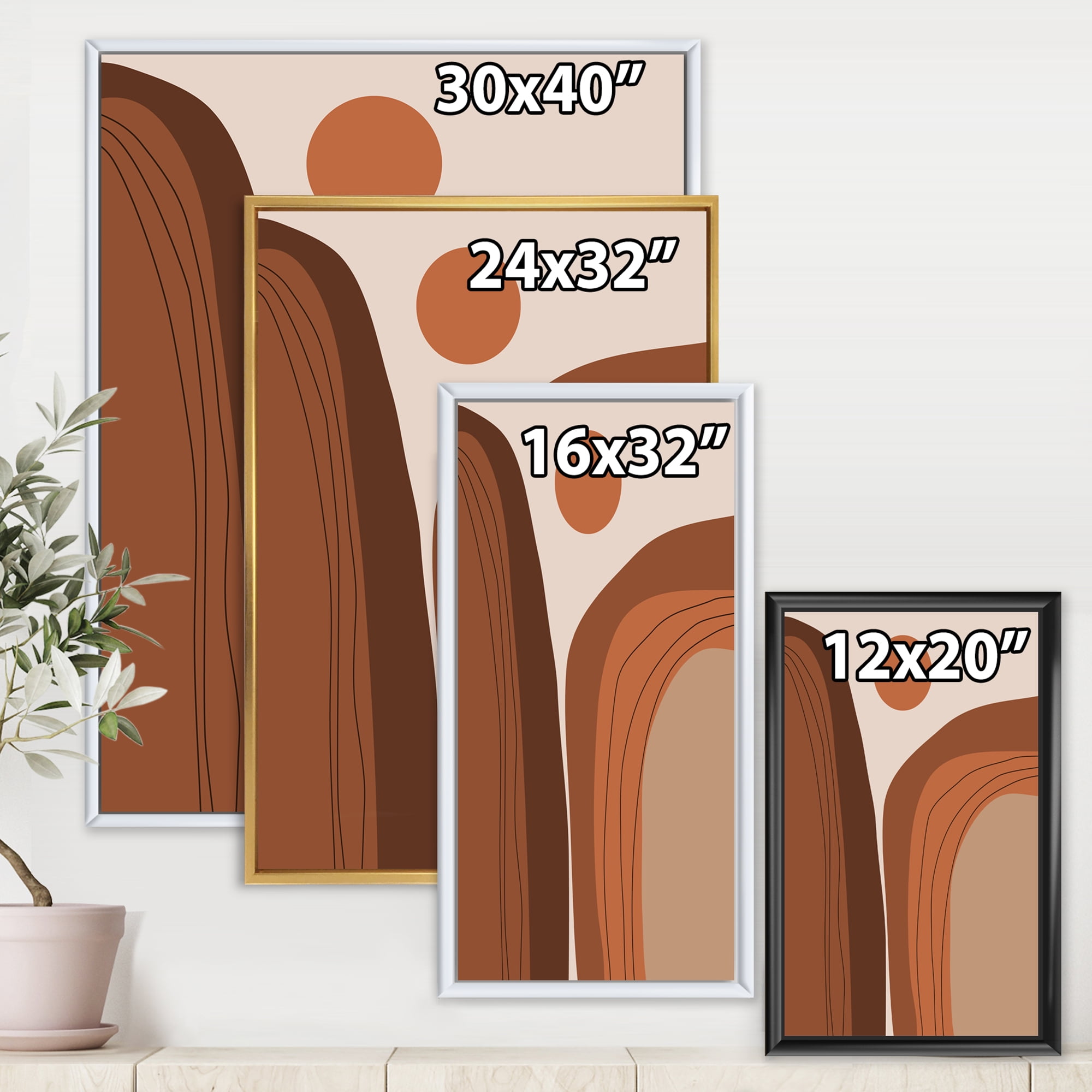 Designart 'Abstract Terracotta Mountain Landscape Sunset ' Modern Framed Canvas Wall Art Print