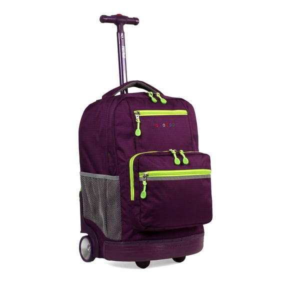 J World Boys and Girls Sunlight 18" Rolling Backpack for School and Travel, Purple