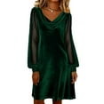 thumbnail image 3 of Gfyviroh Womens Dresses Velvet Patchwork Long Sleeve Plus Size Dresses Dot Print Cowl Neck Casual Dresses, 3 of 6