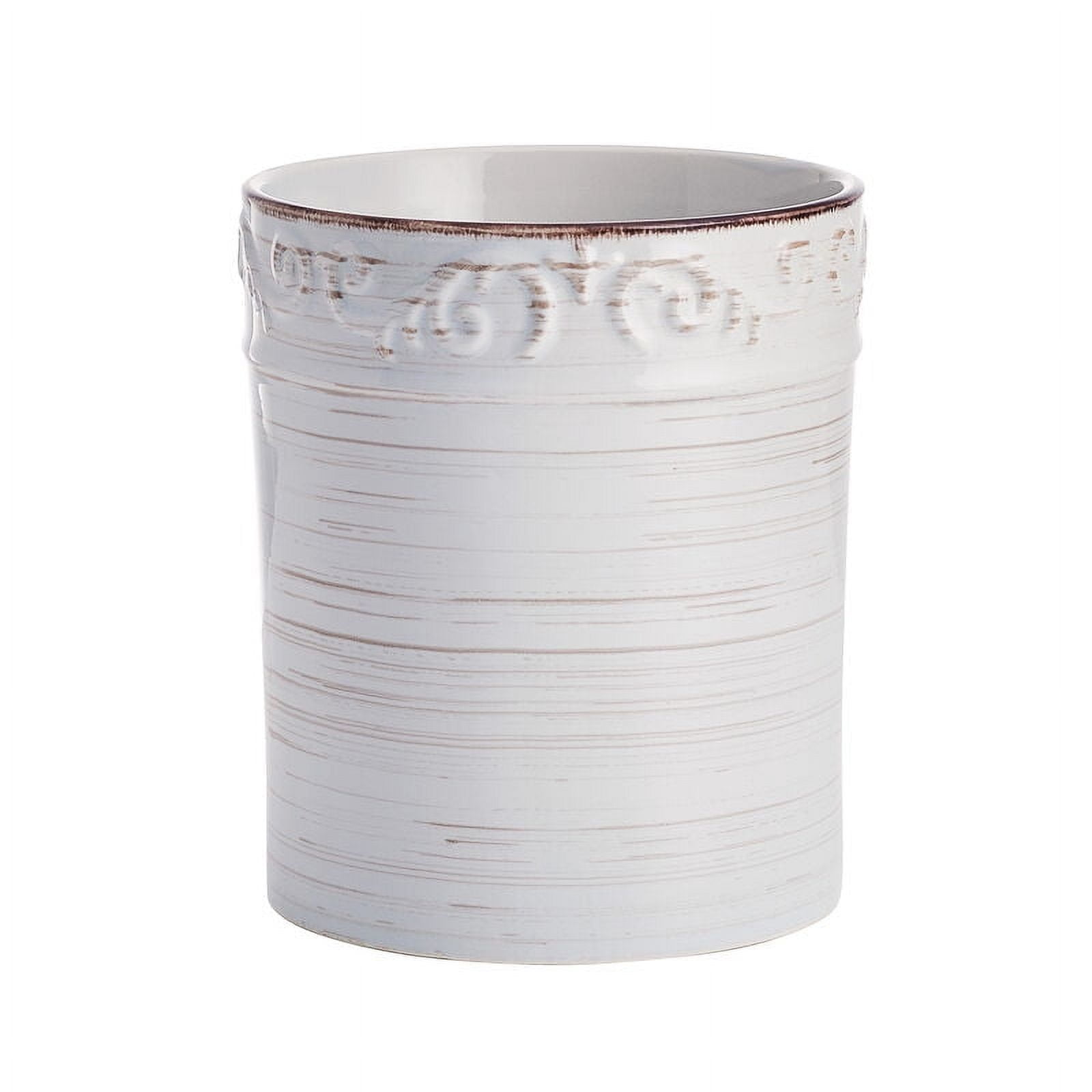 Pfaltzgraff Trellis Utensil Stoneware Crock with Tools White