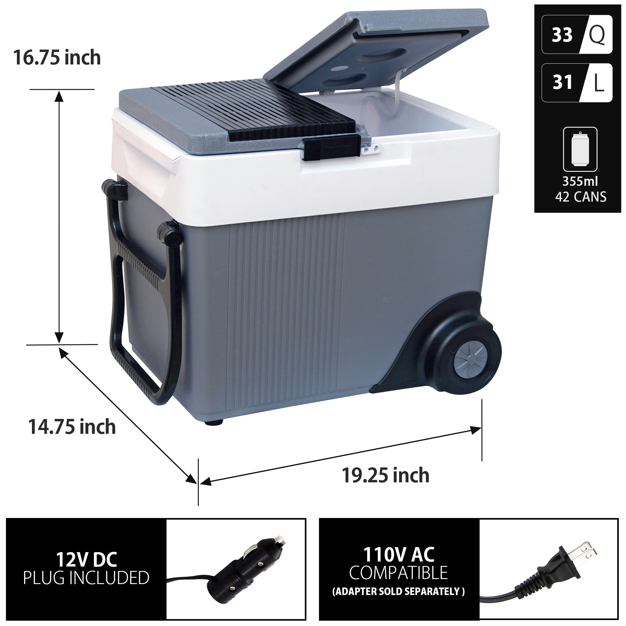 Koolatron 12V Wheeled Electric Cooler/Warmer 31L (33 qt), Gray