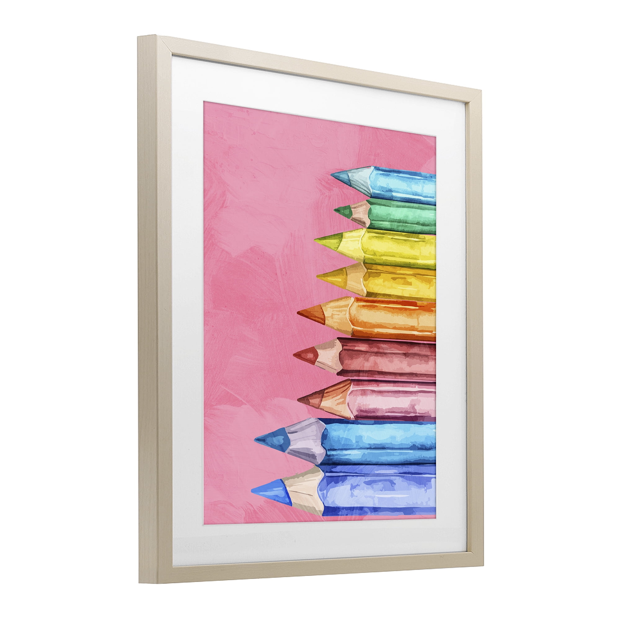 Stupell Industries Vibrant Pencils on Pink Birch Framed Print Under Glass, design by Kim Allen
