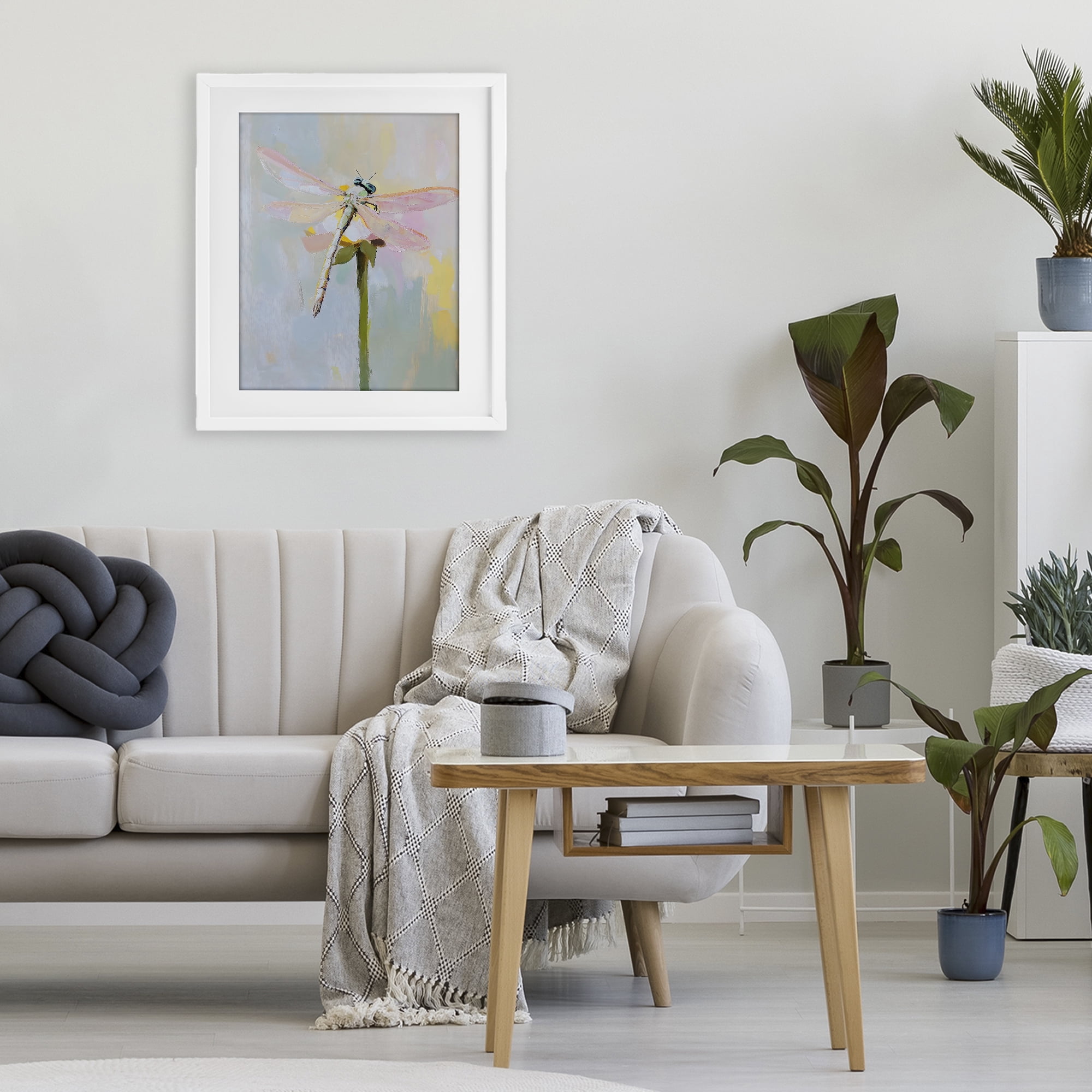 Stupell Industries Pastel Dragonfly Landing White Framed Print Under Glass, design by The Prints Vibe
