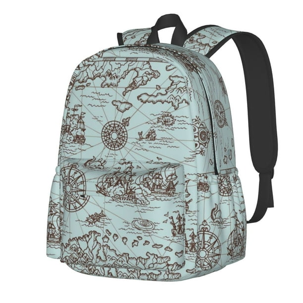 Disketp Pirate Adventure Map Mochila Escolar de Gran Capacidad y Peso Ligero, Mochila de Viaje Ideal para Escuela, Trabajo y Uso Diario, Cómoda y con Estilo