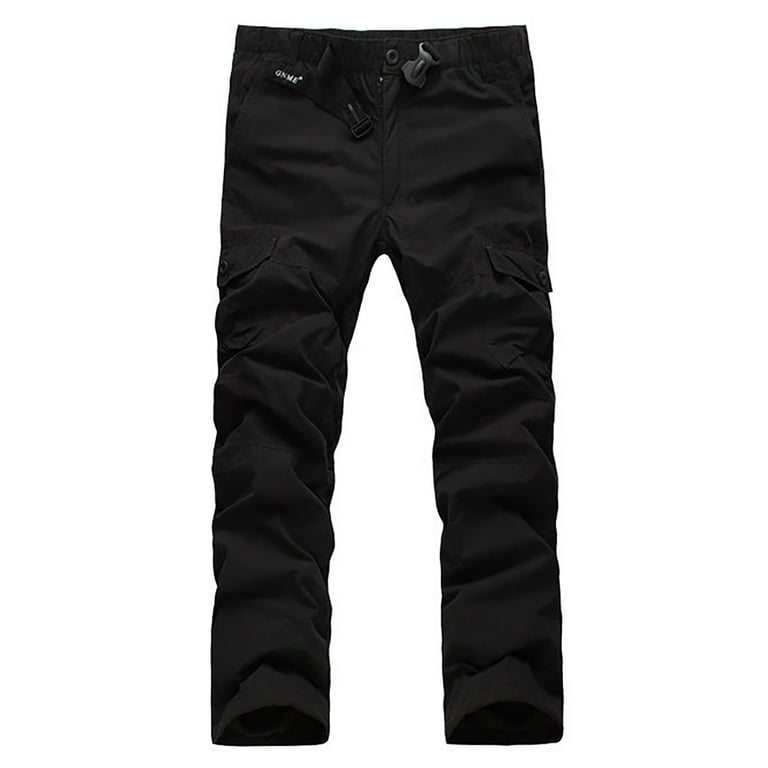 XFLWAM Men's Athletic-Fit Cargo Pants Casual Regular Straight Stretch Twill  Pant Black L