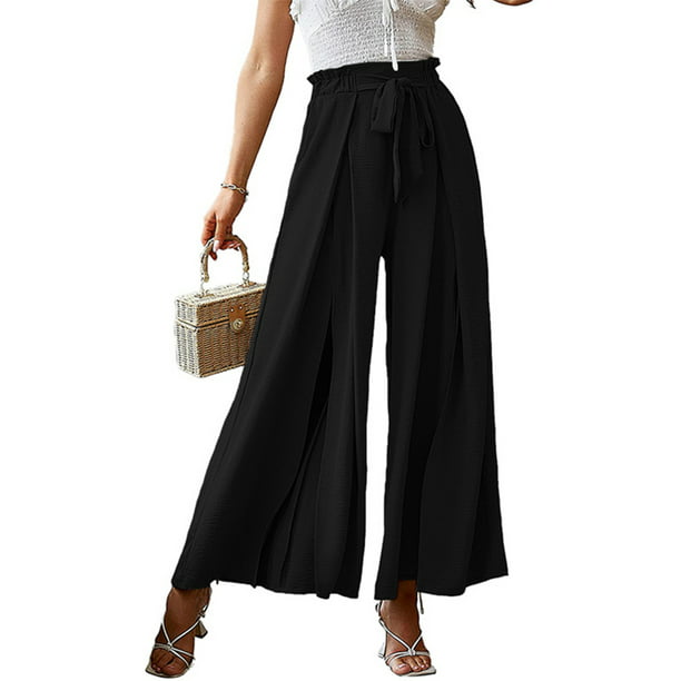 Capreze Loose Paper Bag Trouser For Women High Waist Casual Wide Leg Long  Palazzo Pants Trousers with Belt - Walmart.com