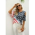 thumbnail image 4 of KimSoong Women American Flag Cold Shoulder Shirt 4th of July Patriotic Shirt Stars Stripes Short Sleeve Top Tees, 4 of 8