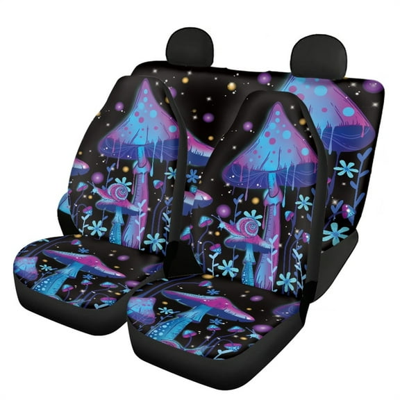 Xoenoiee Car Seat Covers 4 Pcs Full Set, Mushroom Design Auto Front Seat & Rear Split Bench Seat Cover Auto Accessories Fit Most Cars