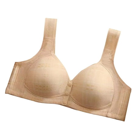 Bigersell Sleeping Bra Front Snap Closure V-Neck Wire-Free Bra Support Women Running Sports Bras Balconette Bra Style R-15 Basic Bra Strap Nylon Full-Coverage Bra Everyday Bras Underwear Beige XL