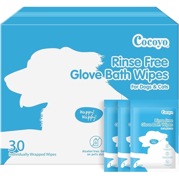 COCOYO Disposable Pet Grooming Glove Wipes Fresh Mountain Pine Scent, 30 Individually Packed Glove Wet Wipes