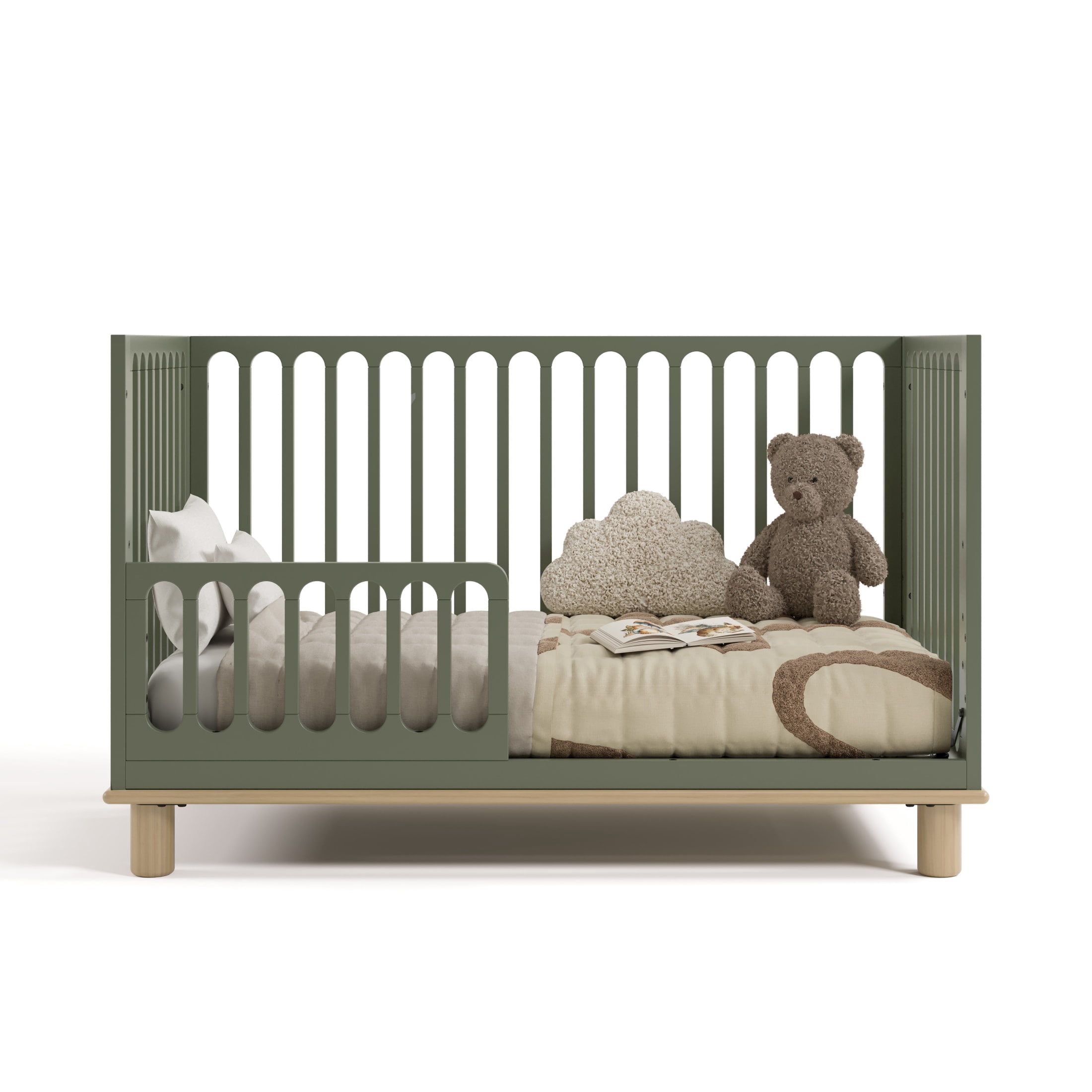 Storkcraft Sicily 3-in-1 Convertible Crib with Bonus Toddler Guardrail - Olive and Driftwood