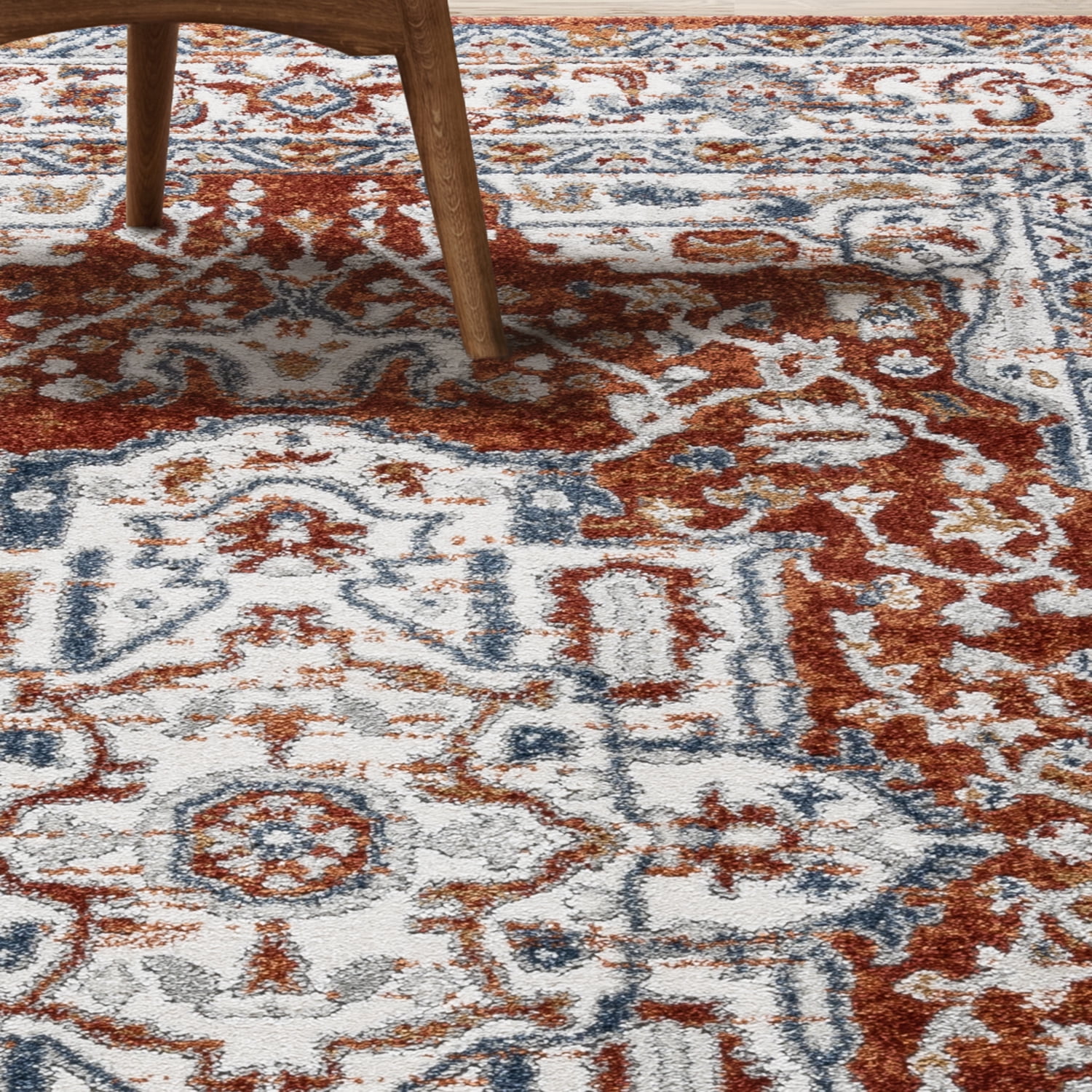 Gertmenian Imani Harlow Traditional Medallion Plush Rust/Gray/Ivory Shag Indoor Area Rug, 9FTx12FT