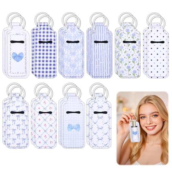 20 Pcs Valentine's Day Team Present Bulk Bow Theme Lipstick Holder Keychain Bulk Galentines Birthday Party Favor (Pink or Blue or Purple)