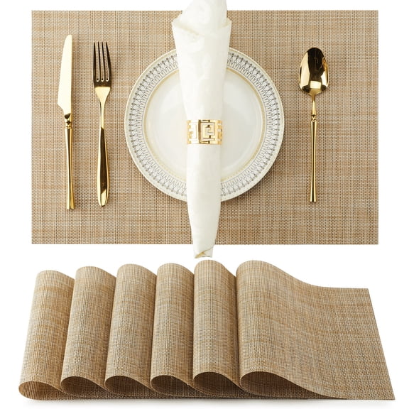 XBQUSVI Linen Placemats Set of 6 Heat Resistant Dining Table Cloth Place Mats Kitchen Table Mats Placemats Table Spring Decor, Natural Linen