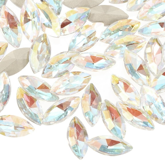 Uxcell 100Pcs Horse Eye Shape Rhinestones Glass Point Back Beads for Jewelry Making Clear White