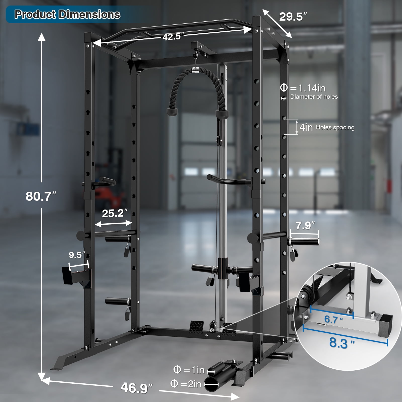 ULTRA FUEGO Power Cage, Multi-Functional Power Rack with J-Hooks, Dip Handles, Landmine Attachment and Optional Cable Pulley System for Home Gym,BLK