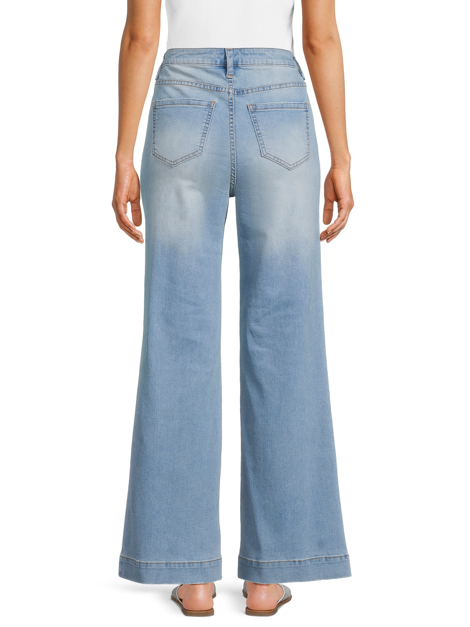 Time and Tru Women's Wide Leg Jeans with Seam Details