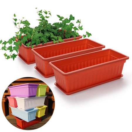 Anvazise Flowerpot Fade-less Anti-sun Thicken Eco-friendly Drain Planter Plant Accessories Brick Red 44x19x14cm