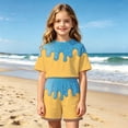 thumbnail image 2 of Bobifish Toddler Girls Summer Beach Outfit Sets Ice Cream Dripping Chocolate Print Short Sleeve Tee+Shorts Children Girls Sets, 2 of 4