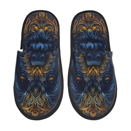 Balery Elegant Dog Mandala Art Slient Indoor Furry Fleece Comfort House Shoes Soft Non-Slip Home Shoes Cotton slippers House Slippers-- Medium