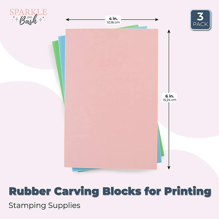 ZOENHOU 20 PCS 4 x 6 Pink Rubber Carving Blocks, Soft Rubber