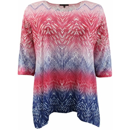 Asymmetrical Rhinestone (Women's Plus Size Rhinestones Asymmetrical Fashion Blouse Tee Shirt Knit Top Burgundy 3X G170.16L BNY)
