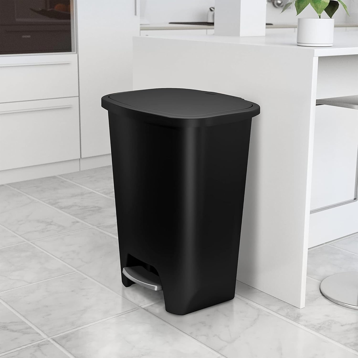 Librala 20 Gallon Trash Can - Plastic Kitchen Waste Bin with Odor Protection of Lid - Hands Free with Step On Foot Pedal and Garbage Bag Rings, Black