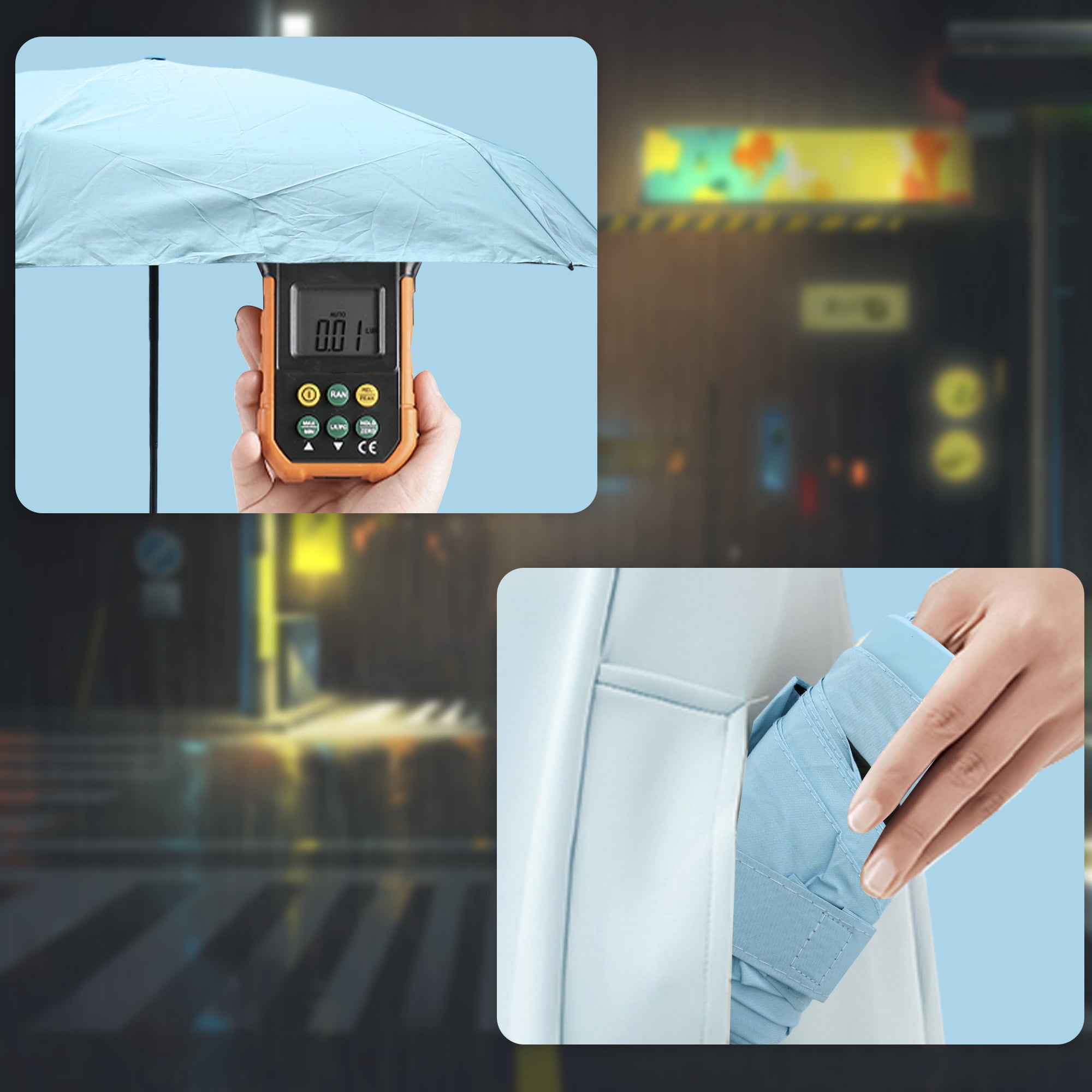 Unique Bargains Mini Windproof Folding Lightweight Umbrella Light Blue