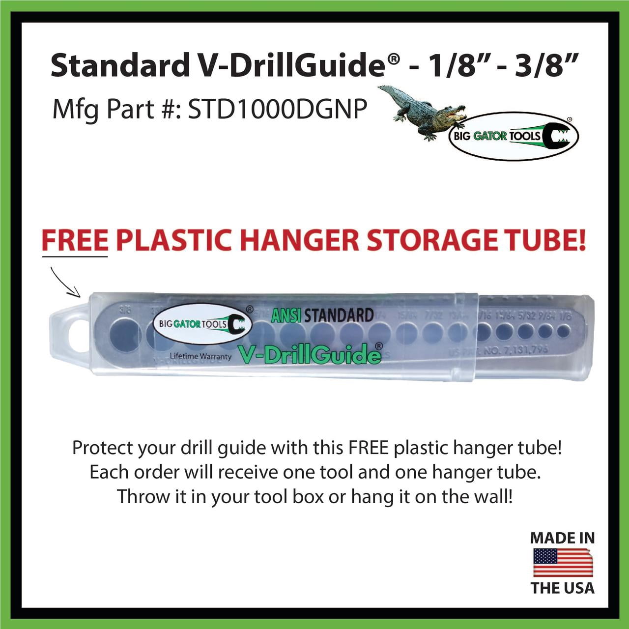 V-DrillGuide, Drill Bit Guide Tool, Standard Sizes 1/8" To 3/8", 17 holes,