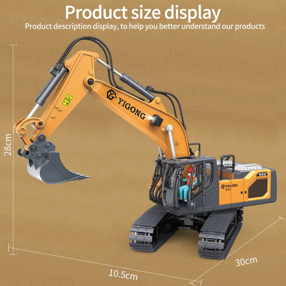 1:20 Inductive Infinite Rotation Remote Control Excavator, 11 Channel RC Construction Vehicle Toys, Rechargeable RC Engineering Car Gifts，2 Battery