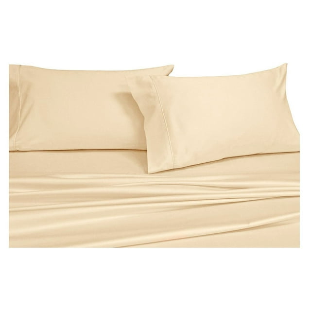 Royal's Solid Ivory 300-Thread-Count 4pc Queen Waterbed-Sheets 100% Cotton, Sateen Solid Sheet Set