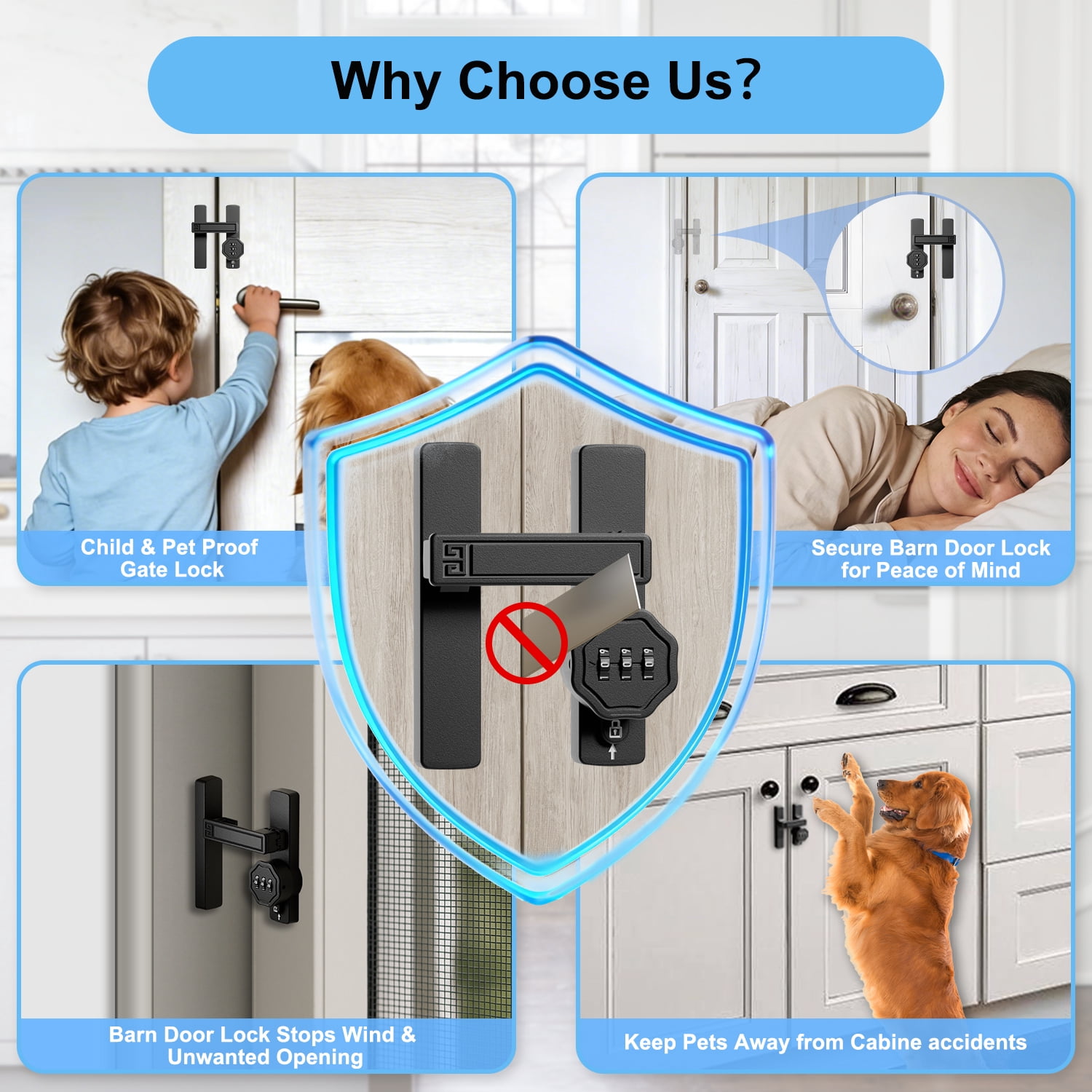 Barn Door Lock,90/180 Degree Flip Latch Gate Latches,Zinc Alloy Mechanical Combination Flip Latch for Barn Wood Sliding/Bifold French Shed Cabinet Window Bathroom Doors (Black,with 3-Digit Password)