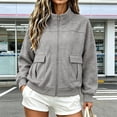 thumbnail image 2 of Aezemi Women Full Zip Oversized Sweatshirt with Cargo Pockets Mock Neck Zip up Fashion Loose Fit Fall Winter Outerwear Coat Casual Trendy Long Sleeve No Hood Sweatshirt for Women XL, 2 of 6