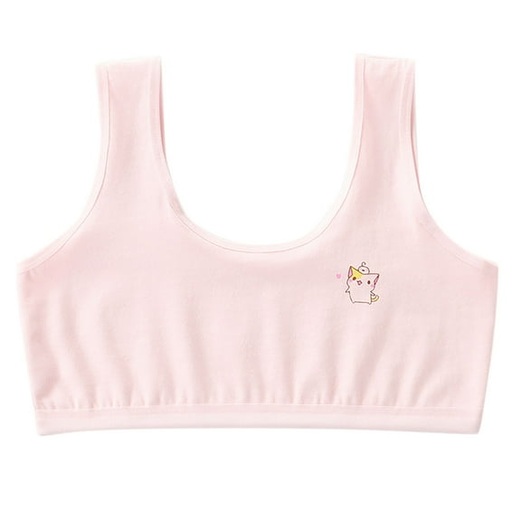 Lovskoo Women's Spaghetti Strap Cotton Pullover Sports Solid Color Bra for Girls 12 Years Pink