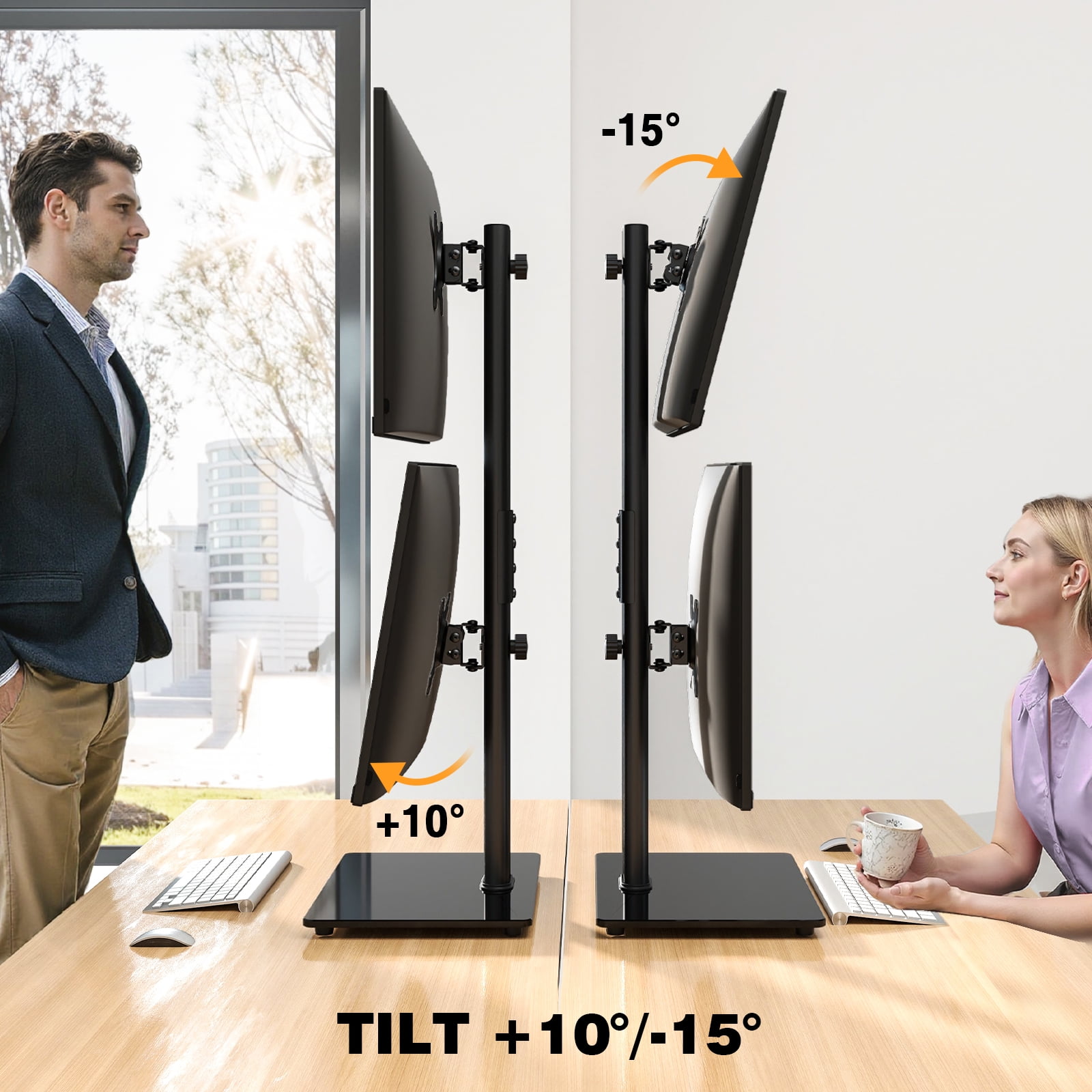 Dual Monitor Mount, 360° Rotation Dual Monitor Fits Two 13-38 in Computer Screens with ±70° Swivel, Tilt, Height Adjustable Tabletop Desk Mount Stand