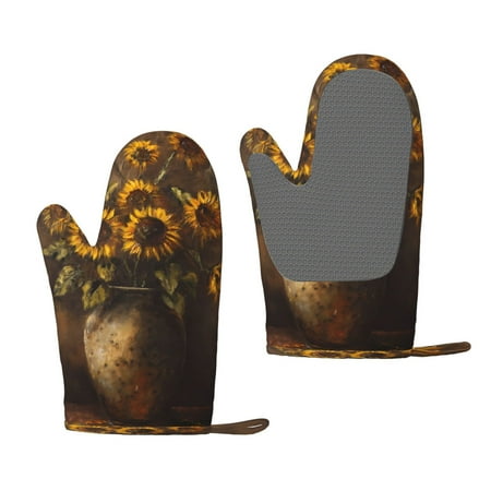 

Junzan Rustic Sunflower Bouquet for Oven Mitts 2 Piece Set BBQ Gloves Grilling Gloves Heat Resistant Oven Gloves Kitchen Silicone Oven Mitts for Barbecue/Cooking/Baking