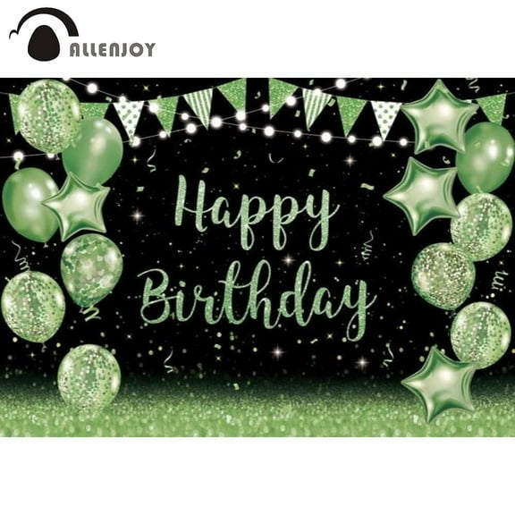 Allenjoy Green and Black Happy Birthday Backdrop Party Glitter Balloons Background Baby Shower r Photo Booth Banner Supplies