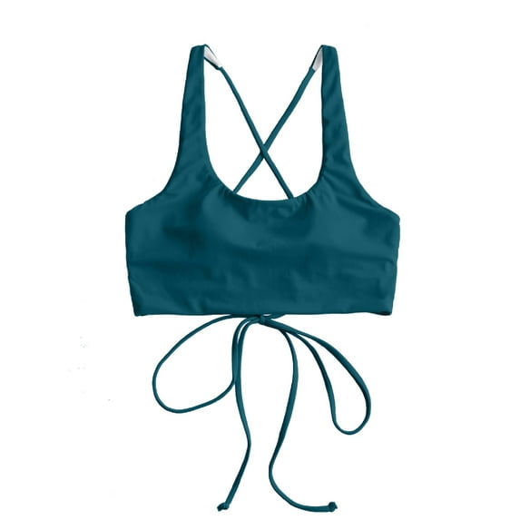 ZAFUL for Women's Swimwear Top Criss Cross Padded U Neck Bikini Top Deep Green S