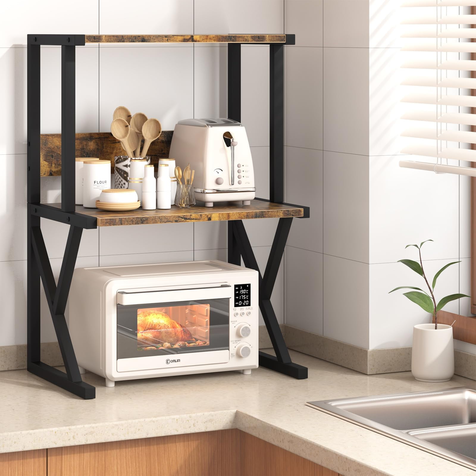 Desktop Printer Stand with 3 Tier Wood Storage Shelves,Under Desk Printer Table,Multi-Purpose Home Office Desk Organizer for Fax Machine, Scanner (Brown)