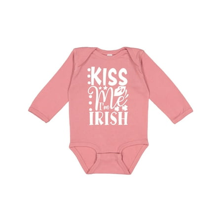 

Inktastic St. Patrick s Day Kiss Me I m Irish with Lips and Shamrocks Gift Baby Boy or Baby Girl Long Sleeve Bodysuit