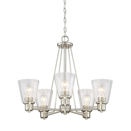 

Designers Fountain 88085-SP Printers Row - Five Light Chandelier Satin Platinum Finish with Clear Seedy Glass
