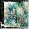 thumbnail image 3 of Ambesonne Teal Shower Curtain, Abstract Marble Print Leaves, 69"Wx70"L, Cadet Blue Dark Khaki, 3 of 4