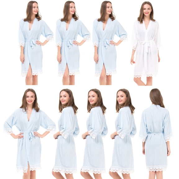 Mr & Mrs Right Bridesmaid Robes For Woman ,Soft Cotton ,9 sets of 1 White Bride ,8 Light Blue