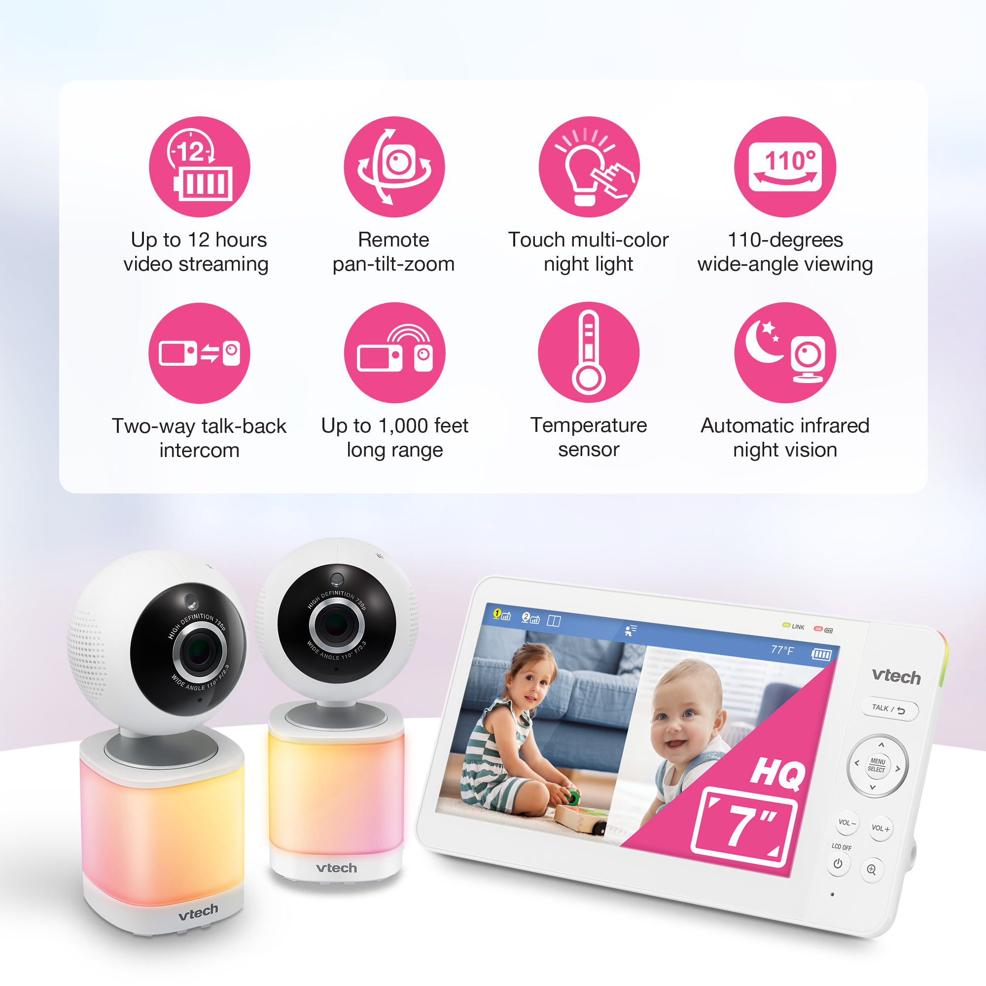 VTech Video Baby Monitor with Two Cameras, 7-Inch Display photo 2