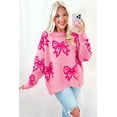 thumbnail image 3 of Women's Pink Bow Pattern Drop Shoulder Loose Fit Sweater - Cozy Winter Knit | [ZhiHiMeRi] | (US 12-14)L, 3 of 12