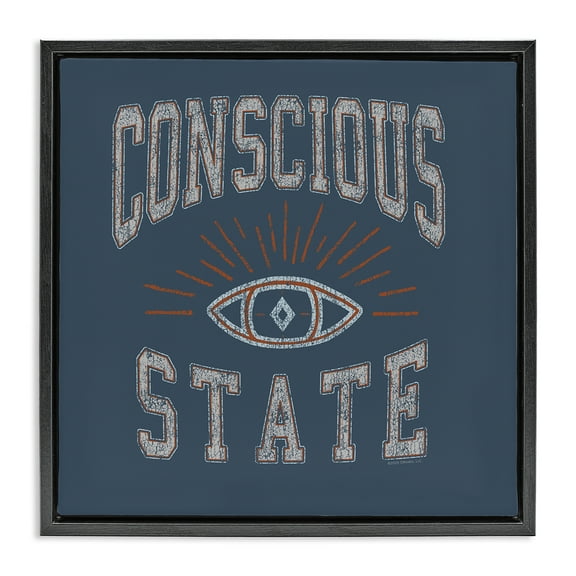 Stupell Industries Conscious State Varsity Style Text & Numbers Painting Black Floater Framed Canvas Art Print Wall Art, 18 x 18