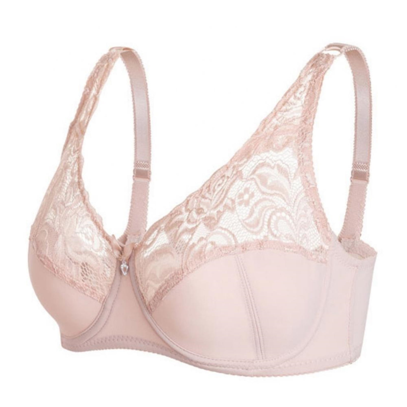 EHTMSAK Lace Bra Womens Floral Full Cup Coverage Non Padded No Padding  Underwire Lace Comfort Everyday Soft See Through Bra Beige 44C 