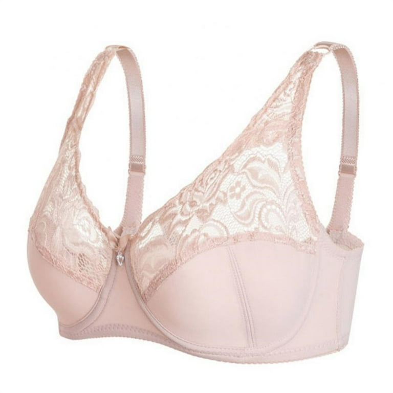 EHTMSAK Lace Bra Womens Floral Full Cup Coverage Non Padded No Padding  Underwire Lace Comfort Everyday Soft See Through Bra Beige 44C 